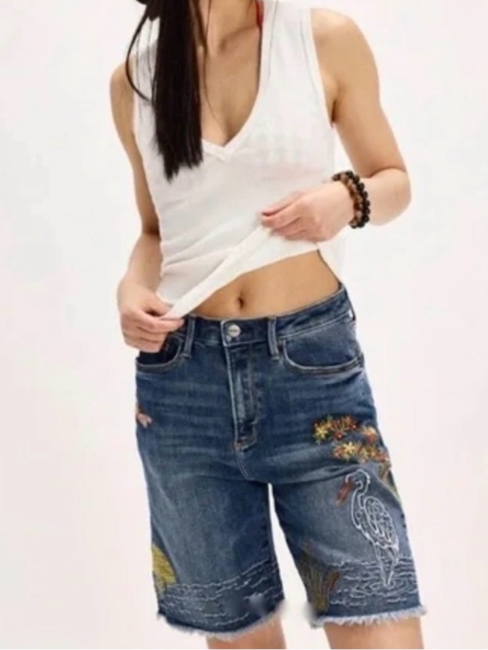NWT Driftwood x Free People Sandy Embroidered Jean Shorts